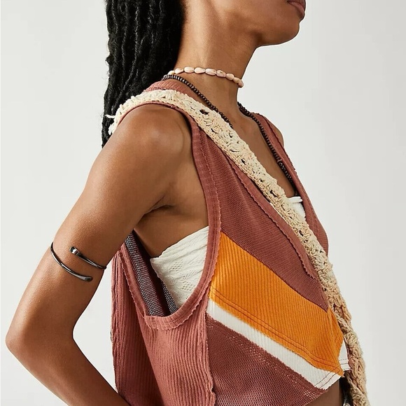 Free People We The Free Fuego Tank Crop Top Women’s Small Rust Brown Chevron - Picture 2 of 9